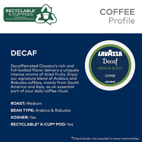88-Count (4 Packs 22) Lavazza Decaf, Single-Serve Keurig K-Cup Pods, Medium Roast Coffee, Box