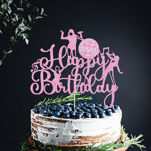 Microphone Happy Birthday Cake Topper-Music Lover Birthday DecorationsGlitter Host Music Cake Decor Karaoke Musical