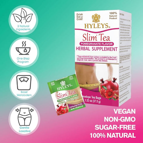 Hyleys Slim Tea Pomegranate Flavor - Herbal Supplement for Weight Loss, Cleanse & Detox - 25 Tea Bags