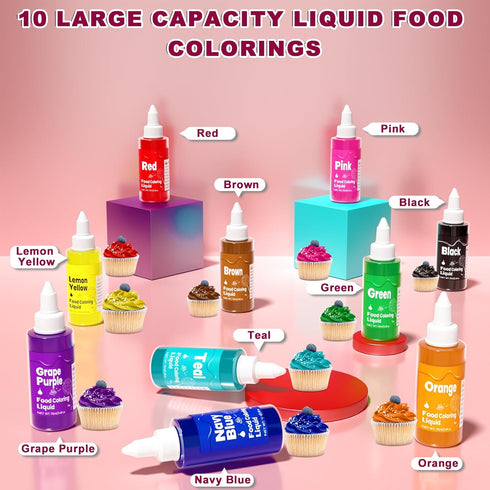 '-10 70ml Set, 24 oz Food Coloring Liquid Colors x Food Dye Large Capacity Vibrant Edible Paint for Frosting, Cake