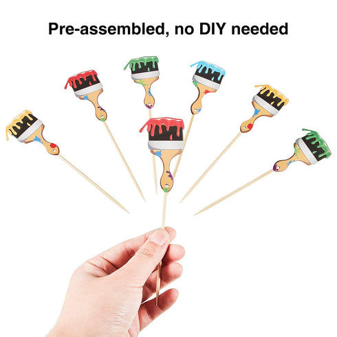 Paint Brush Cupcake Toppers, 36 Pieces Toothpicks for Art Theme Cake Decorations, Birthday Party Favors