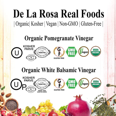 8.45 Oz (Pack 2) De La Rosa Organic Pomegranate and White Balsamic Vinegar, Vegan, Kosher, Non-GMO & Gluten Free, Great