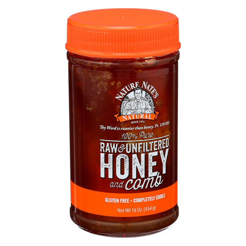 16 (Pack 6) Nature Nate's Pure, Raw & Unfiltered Classic Honey With Comb, Gluten Free, Ounces