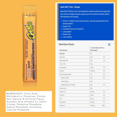 Sqwincher ZERO Qwik Stik, Sugar Free Electrolyte Powdered Beverage Mix, Assorted Flavors, 40 Sticks