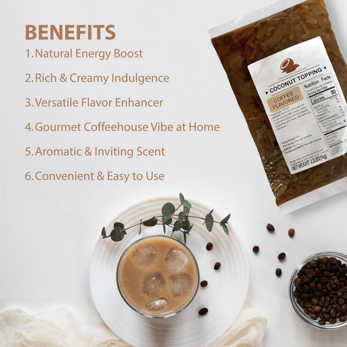 2.2 lbs (1 Soeos Coffee Flavored Coconut Jelly Strips, Kg), Coffee Coconut Jelly for Boba Tea, Sweet and Chewy Tropical