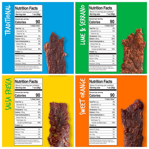 Pack Pack, 2.5 Oz (Pack 4) Baja Beef Jerky Snack - Jerky Variety Beef Jerky Gifts for Men, Beef Jerky Sampler, Craft