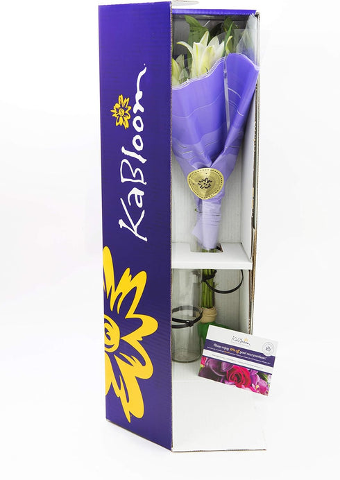KaBloom PRIME NEXT DAY DELIVERY - Mothers Day Collection - Pure Love Bouquet of Fresh White Lilies with Vase.Gift