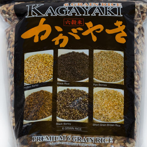 6 2.2lb Kagayaki Grain Rice California Premium Mixed Whole Grain Blend with Brown, Black, Red, and Green Rice, Soybeans