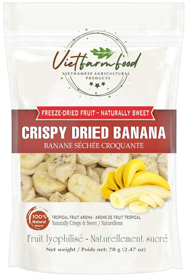 CRISPY DRIED BANANA 2.47 oz (70g) VIETFARMFOOD: Freeze-dried, no sugar added, naturally