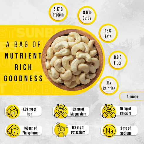 48 oz (3 lb) Sunbest Natural Raw Whole Cashews Bulk Bag Unsalted, Unroasted Cashews, Vegan, Gluten-Free, Non-GMO