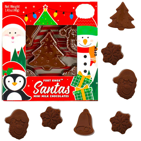1.41 Oz (4-Pack) Fruidles Christmas Santas Mini Milk Chocolates Snack, Holiday Treats, Kosher Certified Dairy
