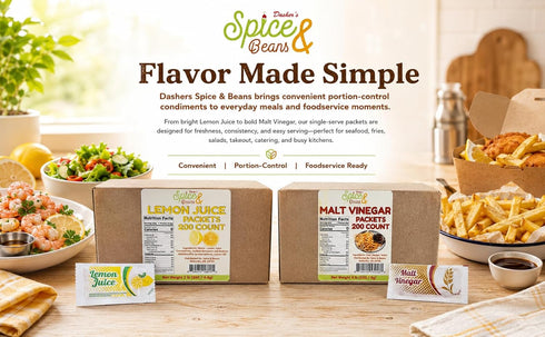 4 Packets 200 Count Malt Vinegar | Gram Portion Control | By Dasher's Spice & Beans |