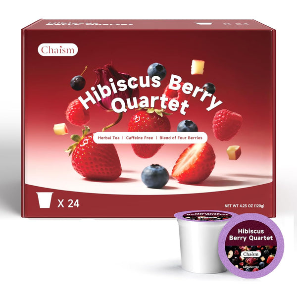 Chaism Hibiscus Berry Quartet - Herbal Tea Pods 4 Berries Blend, Caffeine