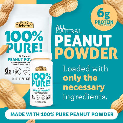 100% (2 Pack 1) Crazy Richard's All-Natural Peanut Butter Powder with No Added Sugar and Non GMO Pound Bag