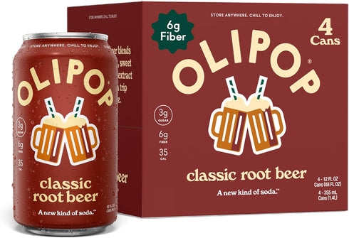 OLIPOP Prebiotic Soda Pop, Classic Root Beer, Prebiotics, Botanicals, Plant Fiber, 12