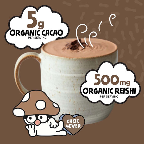 15 Renude Reishi Cacao Mushroom Hot Chocolate - Calming Natural Sleep Drink - Relaxing Magnesium Hot Cocoa with Organic