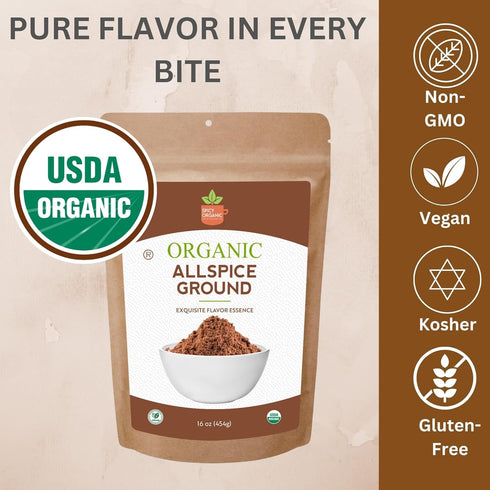 SPICY ORGANIC Pure Organic Allspice Ground 4 oz., Certified USDA Organic Seasoning for Baking, Marinades, and Sauces