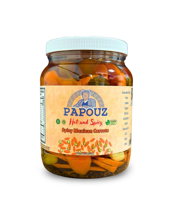 Papouz Pickled Carrots, Hot and Spicy, Mexican Style, 64 FL OZ, All Natural,