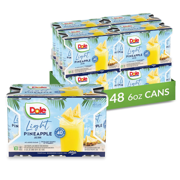 Dole Light Pineapple Juice Drink, No Added Sugar, 40 Calories Per Can,