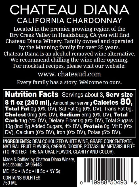 (3x 750 ml.) Chateau Diana Zero Alcohol California Chardonnay