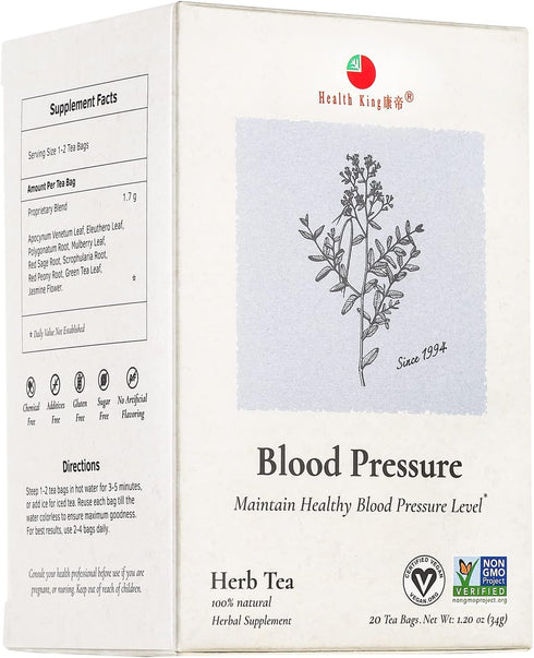 Health King Blood Pressure Herb Tea, 20 Count Box, Teabags
