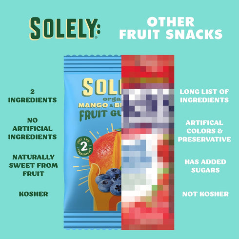 Gummies (5 8 40 (3.5 oz) SOLELY - Organic Mango & Blueberry Whole Fruit Bags per Box, boxes) - Real Fresh Fruit