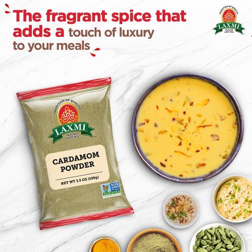 Laxmi Ground Cardamom Powder, Traditional Indian Cooking Spices - 3.5oz