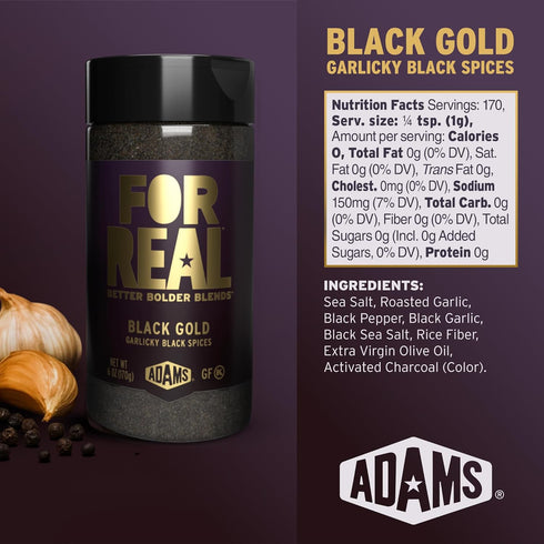6oz FOR REAL Black Gold Seasoning - Garlicky Black Garlic, Pepper & Black Salt Blend - Umami Flavor Booster for Meat