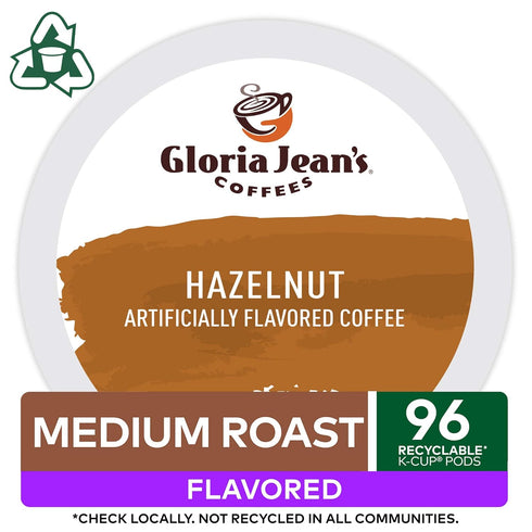 96 Count Gloria Jean's Coffees Hazelnut, Single-Serve Keurig K-Cup Pods, Flavored Medium Roast Coffee