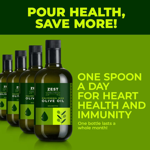 770 Immunity 16.9 oz Polyphenol Rich Olive Oil Extra Virgin by Zest Delites, Up To mg/kg High Polyphenol Olive Oil