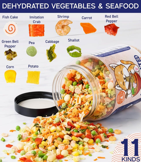 Egcina 16oz 100% 11-Ingredient Pack, 454g Freeze-Dried Seafood & Vegetable Mix - Natural Dehydrated Ramen Toppings