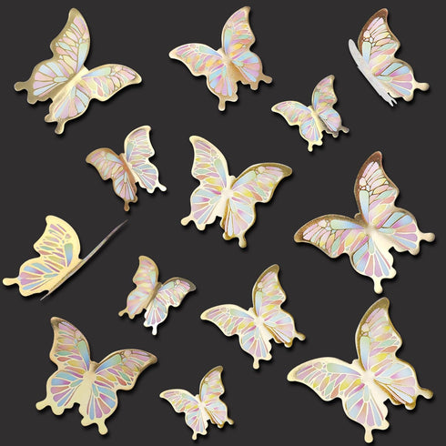 Ercadio 30 Pack 3D Butterfly Cake Toppers - Gold, Waterproof Mix Sizes, Cupcake Picks for Baby Shower, Party