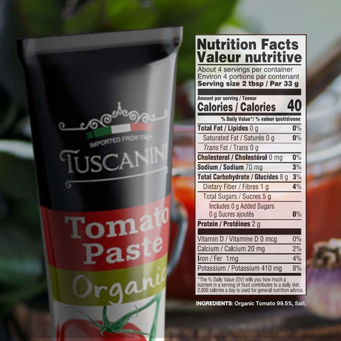 4.6oz (2 Pack) 100% Tuscanini Organic Tomato Paste Tube | Double Concentrate Italian Tomatoes, All Natural, NON-GMO