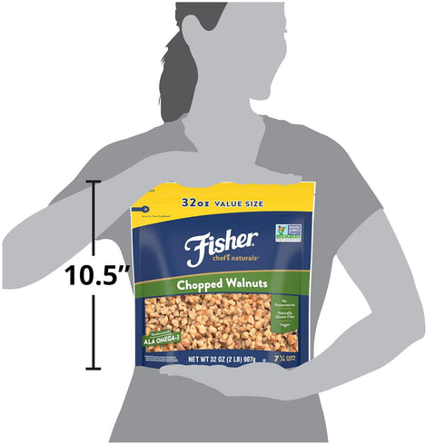 2 Lb, 100% Fisher Chef's Naturals Chopped Walnuts California Unsalted Walnuts for Baking & Cooking, Healthy Snacks