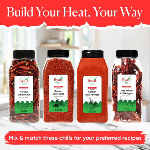 16 Oz (1 LB), 100% Byait Gochugaru Korean Chili Flakes Medium Hot, Pure Red Chili Pepper Flakes for Authentic Korean