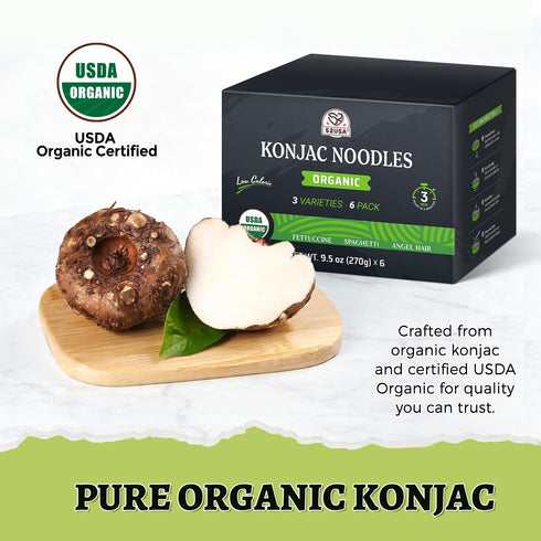 52USA 52.8 Oz, 6 Pack 3 USDA Organic Konjac Shirataki Noodle, Low Carb Pasta Variety-Angel Hair, Fettuccine, Spaghetti