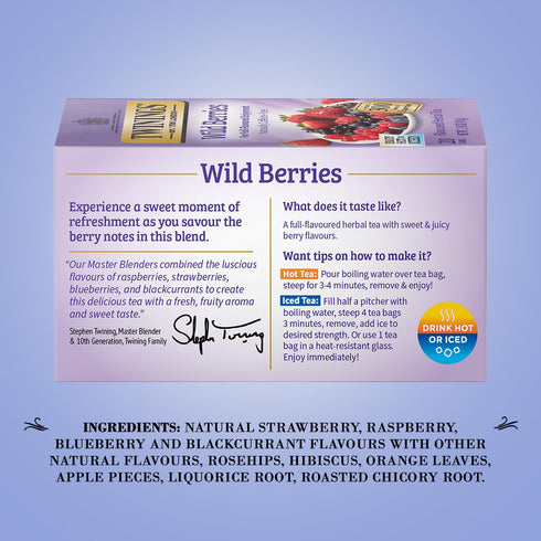 20 Count (Pack 2) Twinings Wild Berries Tea - Naturally Caffeine-Free Herbal Infusion Bursting with Fresh and Uplifting