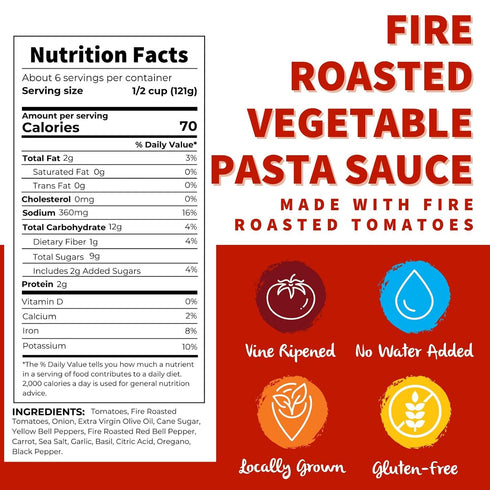 (24 oz. 8 pack) 5th Dei Fratelli Fire Roasted Vegetable Pasta Sauce jars; - No Water Added - Never from Tomato Paste