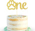 Gold Paw One Cake Topper - Golden Glitter Cardstock 1st Birthday Cake Smash Party Decoration for Baby