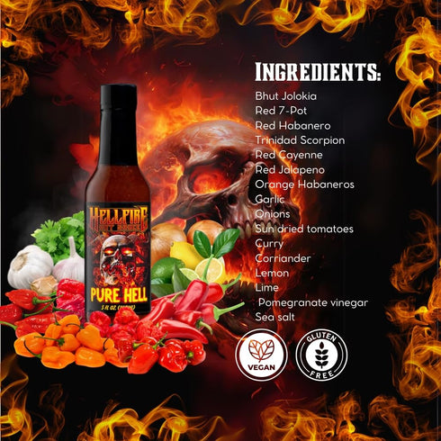 7 5 oz Hellfire Pure Hell Hot Sauce, Pepper Blend, Gourmet, Multi Award-Winning, Amazingly Hot and Flavorful Sauce