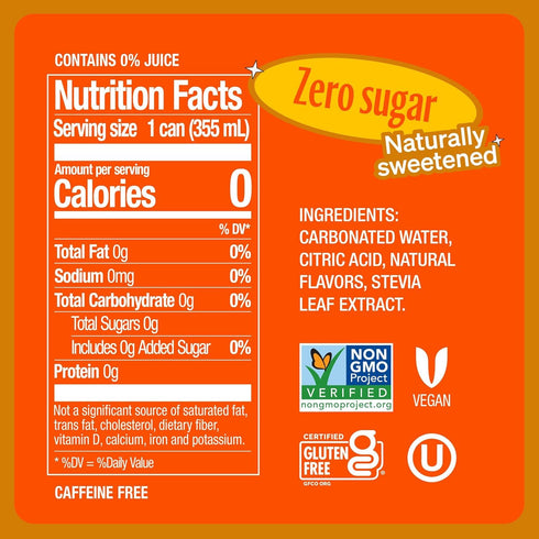 Generic 12 (Pack 6) Z e v i a Zero Calorie Soda, Orange, Ounce Cans