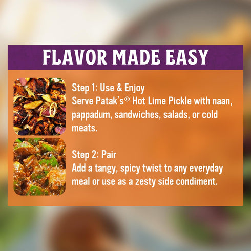 10oz (Pack 1) Pataks Hot Lime Pickle - Authentic Indian Relish w/Lime Dices, Mustard Seeds & Aromatic Spices - Perfect