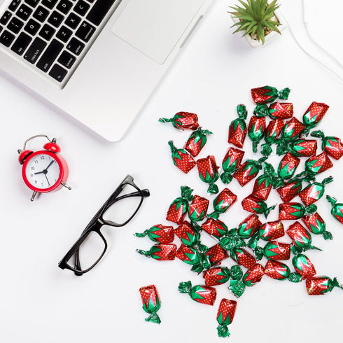 2 lbs Pack Strawberry Filled Hard Candy Bon Bons Bulk - Individually Wrapped Christmas Fruit-Filled Candy, Classic