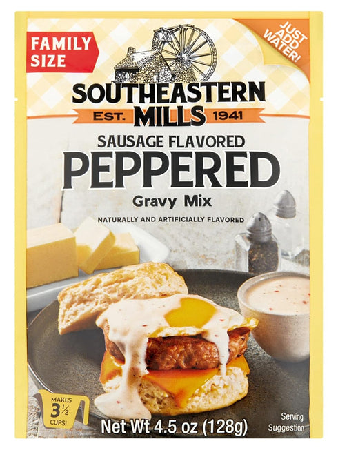 Southeastern Mills 4.5-Ounce Packet (Pack 6 Packets) Gravy Mix, Sausage Flavored Peppered Gravy Mix, Just Add Water