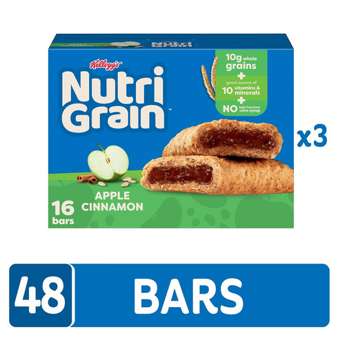 10g (3 48 Count) Nutri-Grain Breakfast Bars, Made with Whole Grains, Snack Bars, Apple Cinnamon Boxes