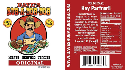 Dave's Rub a Dub Dub 5 OZ 6 Pack Original BBQ Dry Rub Seasoning Low Sodium Spice Blend for Meats Seafood Veggies Shaker