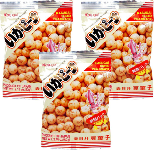 Kasugai Squid Pea Snack (Ika Peana), Net Wt. 2.18oz/62g (3 Pack)