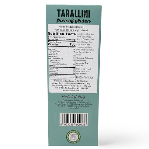 For Alle 6x1.05 oz (6.34 oz) (Pack 4) Gluten-Free Tarallini with Fennel and Extra Virgin Olive Oil, Traditional Italian