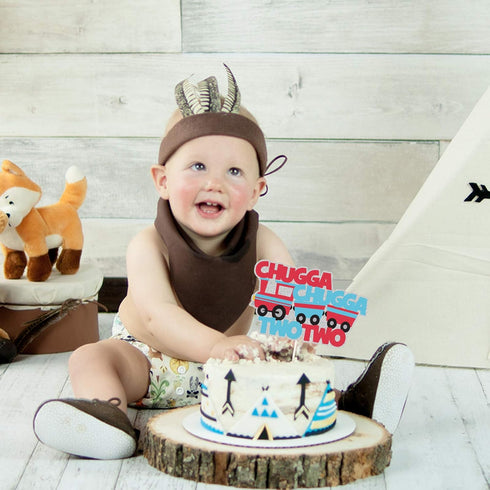 PANHUI Chugga Chugga Two Two Cake Topper - 2nd Birthday Railroad Party Decorations, Train Birthday Cake Decor, Second