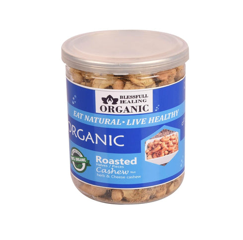 Blessfull Healing 250 Organic Natural, Vegan Herb & Cheese Roasted Halves/Pieces Cashew Nuts Crunchy Kaju Gram
